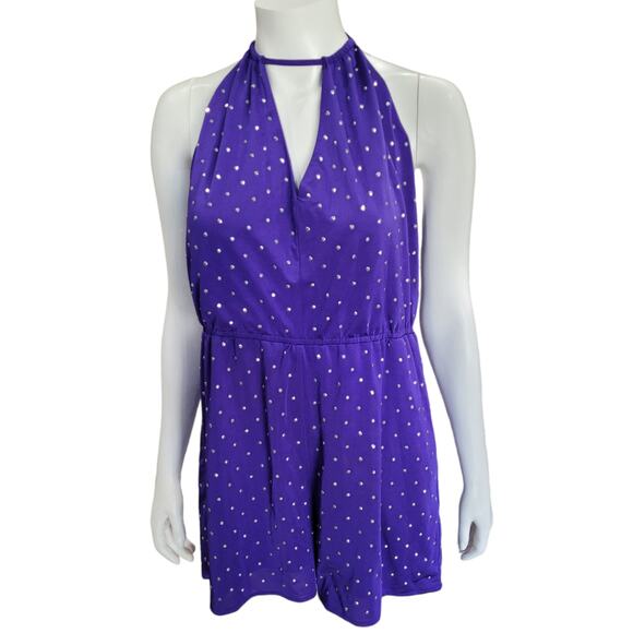 2B Bebe Pants - NWT BEBE 2B Women Cobalt Blue Zoe Studded Short Romper Sz XL Sexy Open Back Cute